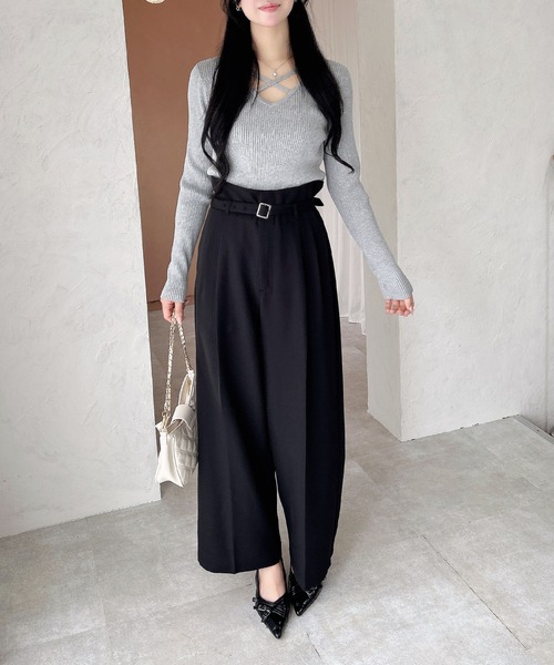 INGNI（イング）の「【WEB限定】クロスチョーカー長袖ニット（ニット/セーター・レディース・ブラック/オフホワイト/グレー/ボルドー・M）」の13枚目の写真