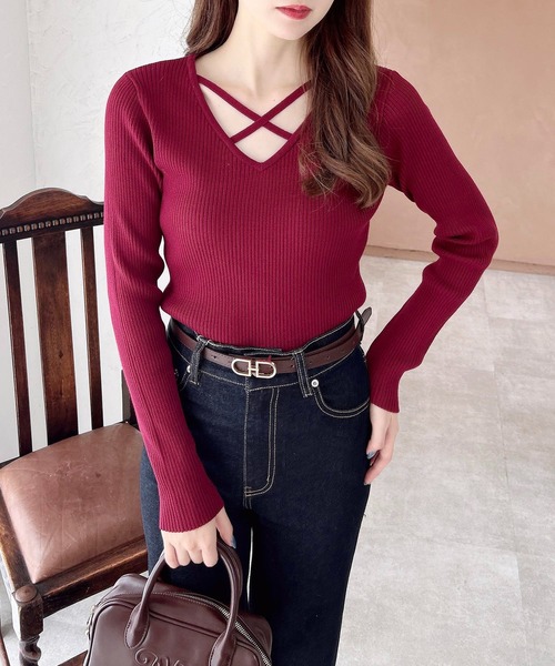 INGNI（イング）の「【WEB限定】クロスチョーカー長袖ニット（ニット/セーター・レディース・ブラック/オフホワイト/グレー/ボルドー・M）」の20枚目の写真