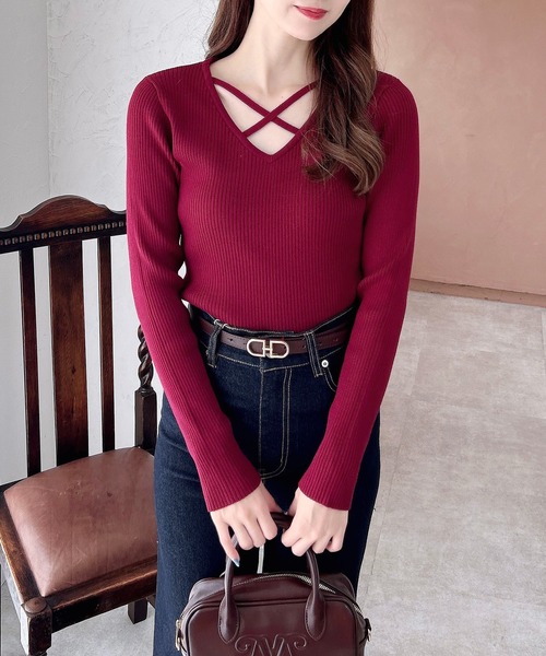 INGNI（イング）の「【WEB限定】クロスチョーカー長袖ニット（ニット/セーター・レディース・ブラック/オフホワイト/グレー/ボルドー・M）」の21枚目の写真