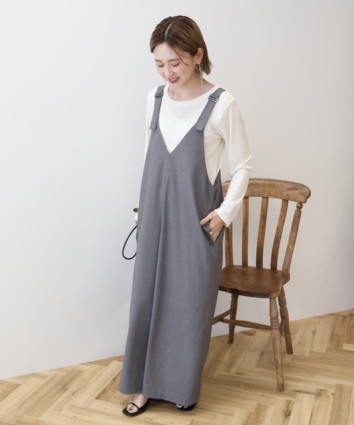 セール】イージーケアVネックオールインワン（つなぎ