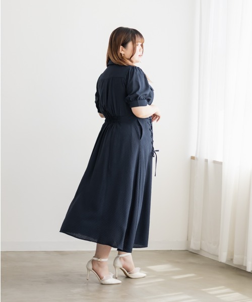 CLETTE(クレット)の「CLETTEオリジナルシアーチェックレースアップデザインシャツワンピース(ワンピース・レディース・イエロー/ブルー/ネイビー・LL/3L/4L)」の8枚目の写真