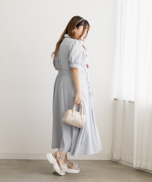 CLETTE(クレット)の「CLETTEオリジナルシアーチェックレースアップデザインシャツワンピース(ワンピース・レディース・イエロー/ブルー/ネイビー・LL/3L/4L)」の12枚目の写真