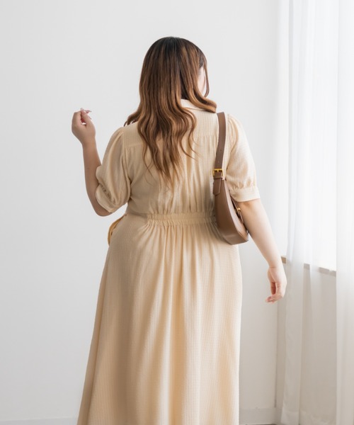 CLETTE(クレット)の「CLETTEオリジナルシアーチェックレースアップデザインシャツワンピース(ワンピース・レディース・イエロー/ブルー/ネイビー・LL/3L/4L)」の16枚目の写真