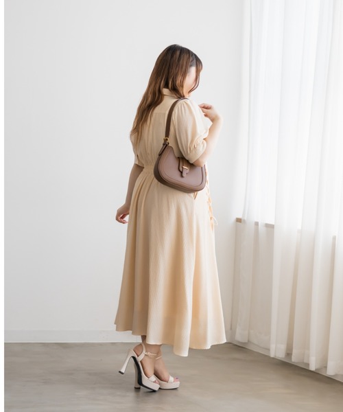 CLETTE(クレット)の「CLETTEオリジナルシアーチェックレースアップデザインシャツワンピース(ワンピース・レディース・イエロー/ブルー/ネイビー・LL/3L/4L)」の15枚目の写真