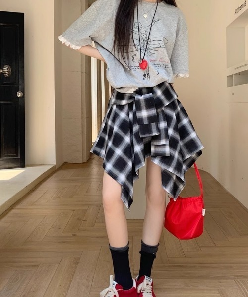 セール】シャツ巻き風 チェック柄スカート（スカート）｜Ritzy