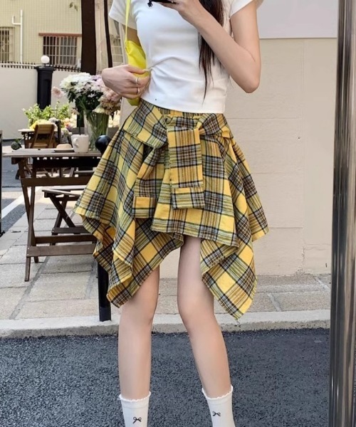 セール】シャツ巻き風 チェック柄スカート（スカート）｜Ritzy
