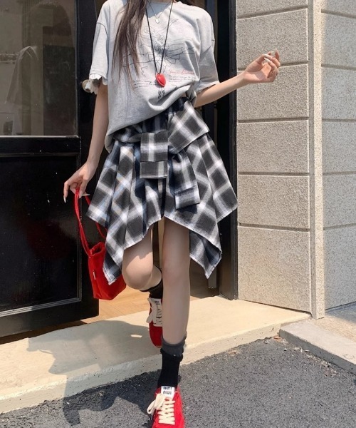 セール】シャツ巻き風 チェック柄スカート（スカート）｜Ritzy