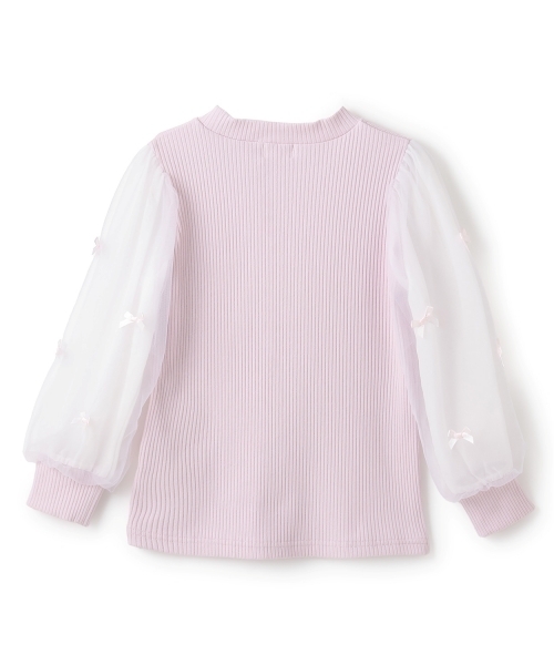 mezzo piano（メゾピアノ）の「ネックレス刺しゅう　袖チュール　テレコ長袖Tシャツ（Tシャツ/カットソー・キッズ・ライトピンク/ラベンダー・130cm/120cm/140cm）」の10枚目の写真