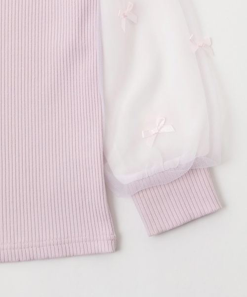 mezzo piano（メゾピアノ）の「ネックレス刺しゅう　袖チュール　テレコ長袖Tシャツ（Tシャツ/カットソー・キッズ・ライトピンク/ラベンダー・130cm/120cm/140cm）」の13枚目の写真