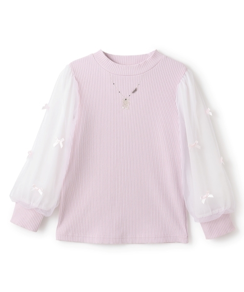 mezzo piano（メゾピアノ）の「ネックレス刺しゅう　袖チュール　テレコ長袖Tシャツ（Tシャツ/カットソー・キッズ・ライトピンク/ラベンダー・130cm/120cm/140cm）」の8枚目の写真