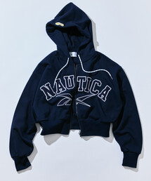 Reebok × NAUTICA/リーボック × ノーティカ 【Exclusive】 ヘビーウェイト ダブルネームアーチロゴ ジップフーディー/クロップド丈 アーチロゴ スウェット/ジップパーカ