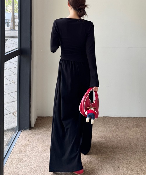 Lace Ladies（レースレディース）の「カシュクール 長袖 リラックス ワイドパンツ セットアップ（セットアップ・レディース・グレイッシュベージュ/ブラック/グレー・FREE/S）」の7枚目の写真