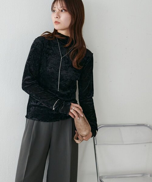 DISCOAT(ディスコート)の「【WEB限定】前後2WAYフロッキーメッシュボトルネックプルオーバー(Tシャツ/カットソー・レディース・ブラック/ブラウン/ブルー/アイボリー/グレイッシュベージュ・FREE)」の19枚目の写真