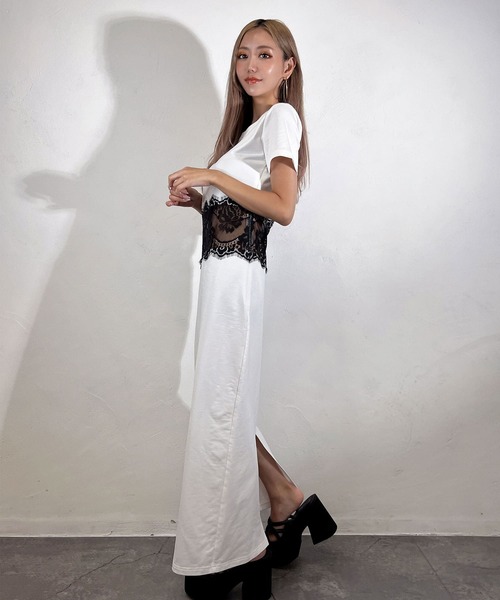 BLACKQUEEN(ブラッククイーン)の「【BLACKQUEEN】レース切替ロングワンピース(ワンピース・レディース・ホワイト/ブラック・S/M)」の4枚目の写真
