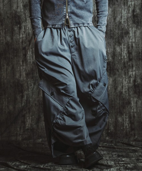 NO ID.】Side Gather Wide Cargo Pants / サイド ギャザー ワイド