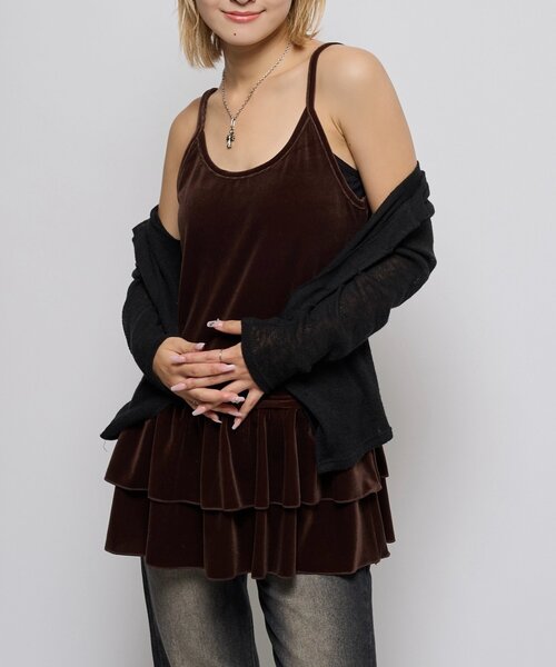 WHO'S WHO gallery（フーズフーギャラリー）の「ベロアフリルチュニック（チュニック・レディース・ダークブラウン/ブラック・FREE）」の19枚目の写真