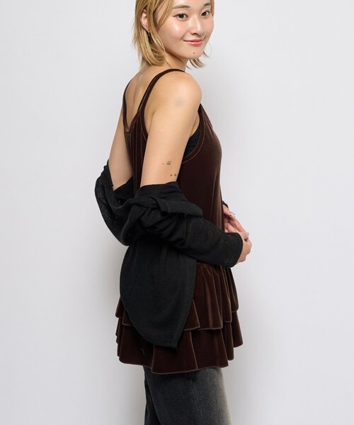 WHO'S WHO gallery（フーズフーギャラリー）の「ベロアフリルチュニック（チュニック・レディース・ダークブラウン/ブラック・FREE）」の20枚目の写真
