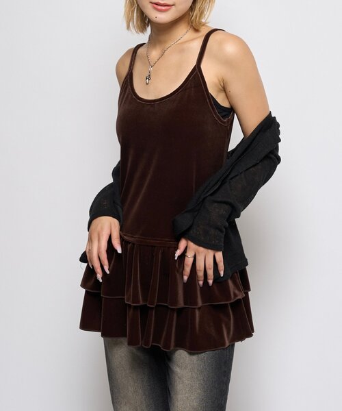 WHO'S WHO gallery（フーズフーギャラリー）の「ベロアフリルチュニック（チュニック・レディース・ダークブラウン/ブラック・FREE）」の21枚目の写真