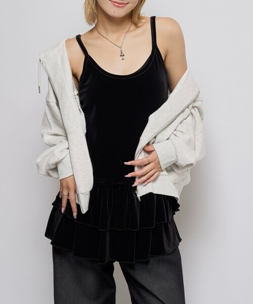 WHO'S WHO gallery（フーズフーギャラリー）の「ベロアフリルチュニック（チュニック・レディース・ダークブラウン/ブラック・FREE）」の4枚目の写真