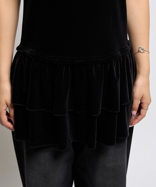 WHO'S WHO gallery（フーズフーギャラリー）の「ベロアフリルチュニック（チュニック・レディース・ダークブラウン/ブラック・FREE）」の12枚目の写真