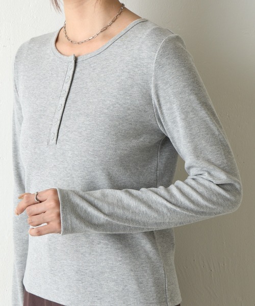 COLONY 2139（コロニートゥーワンスリーナイン）の「ヘンリーネックテレコロングスリーブTee（Tシャツ/カットソー・レディース・ブラック/オフホワイト/グレー・FREE）」の12枚目の写真