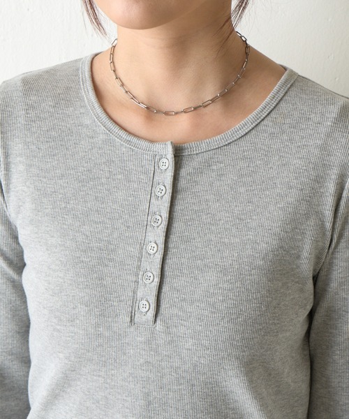 COLONY 2139（コロニートゥーワンスリーナイン）の「ヘンリーネックテレコロングスリーブTee（Tシャツ/カットソー・レディース・ブラック/オフホワイト/グレー・FREE）」の18枚目の写真