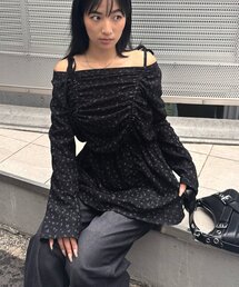 花柄シャーリングチュニックワンピース