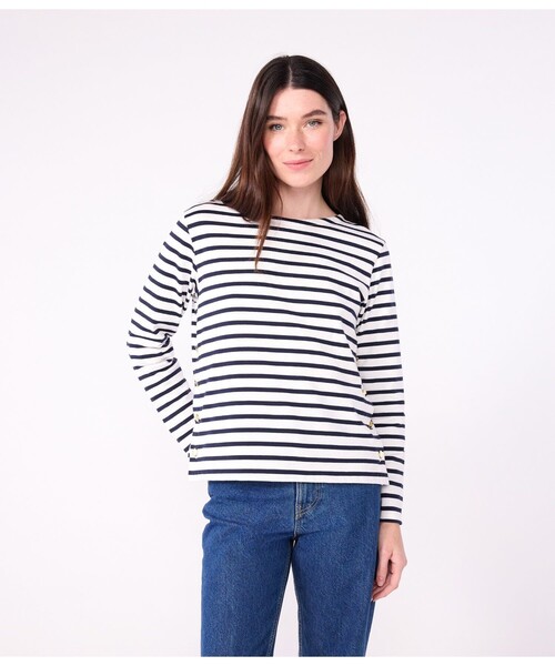 PETIT BATEAU(プチバトー)の「マリニエールプルオーバー(スウェット・レディース・ホワイト×ネイビー・X-SMALL/SMALL/MEDIUM/XX-SMALL)」の1枚目の写真