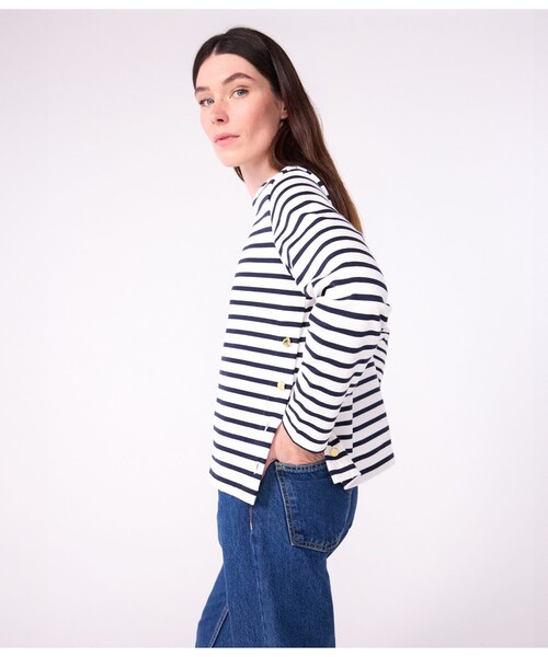 PETIT BATEAU(プチバトー)の「マリニエールプルオーバー(スウェット・レディース・ホワイト×ネイビー・X-SMALL/SMALL/MEDIUM/XX-SMALL)」の2枚目の写真