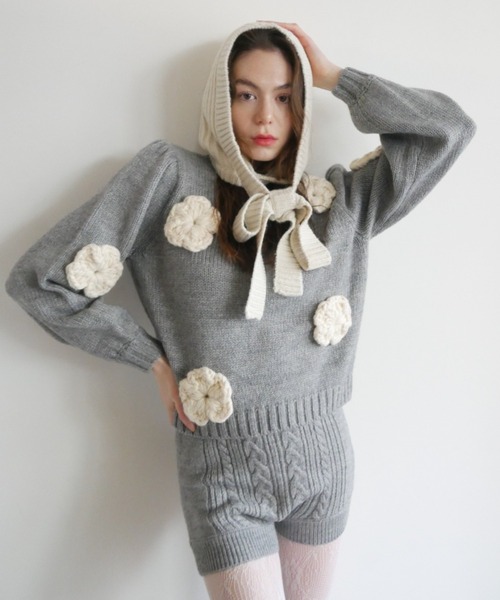セール】flower puff sleeve knit（ニット/セーター）｜HONEY MI HONEY