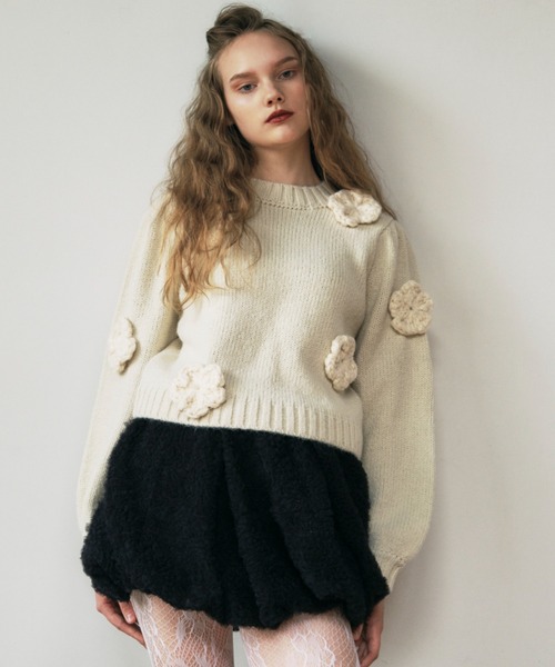 HONEY MI HONEY（ハニーミーハニー）の「flower puff sleeve knit