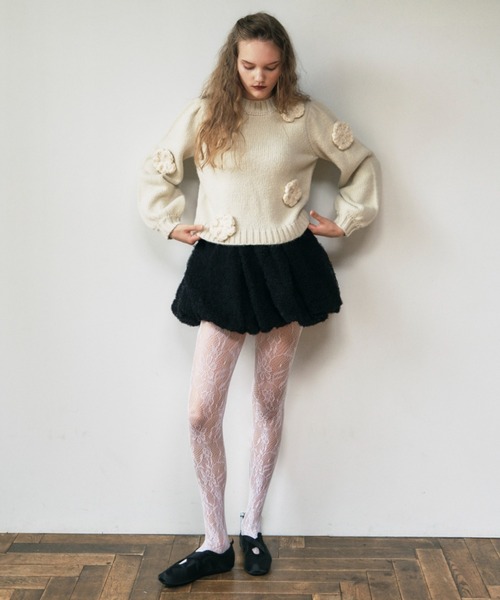 HONEY MI HONEY（ハニーミーハニー）の「flower puff sleeve knit