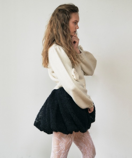 ニット/セーター HONEY MI HONEY flower puff sleeve knit HONEY MI HONEY｜立体フラワーニット｜レディース パフスリーブセーター