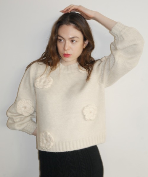 セール】flower puff sleeve knit（ニット/セーター）｜HONEY MI HONEY