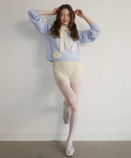 セール】flower puff sleeve knit（ニット/セーター）｜HONEY MI HONEY