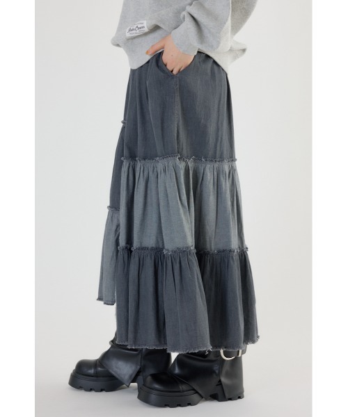 即完売品✨️ ロデオクラウンズ　ティアードオーバーオールスカート M セール】アシメティアードデニムスカート（デニムスカート