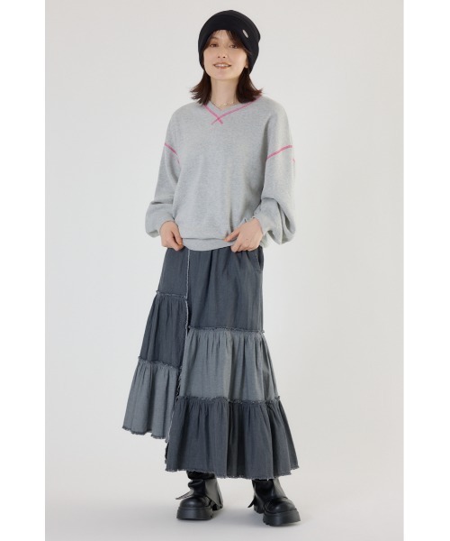 RODEO CROWNS WIDE BOWL（ロデオクラウンズワイドボウル）の「アシメティアードデニムスカート（デニムスカート・レディース・ブルー/ブラック・FREE）」の7枚目の写真