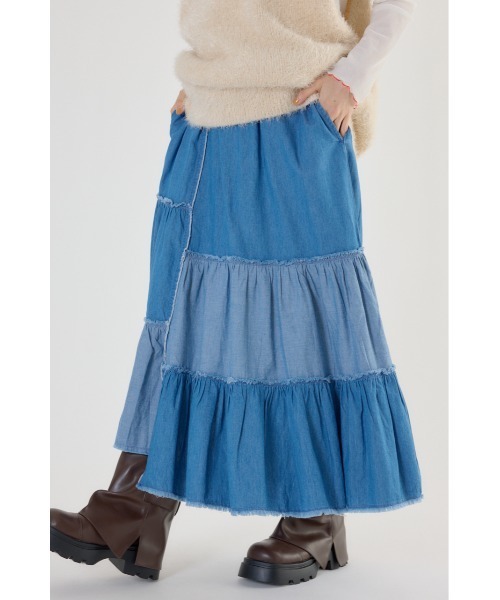 RODEO CROWNS WIDE BOWL（ロデオクラウンズワイドボウル）の「アシメティアードデニムスカート（デニムスカート・レディース・ブルー/ブラック・FREE）」の10枚目の写真