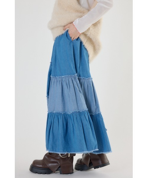 RODEO CROWNS WIDE BOWL（ロデオクラウンズワイドボウル）の「アシメティアードデニムスカート（デニムスカート・レディース・ブルー/ブラック・FREE）」の12枚目の写真