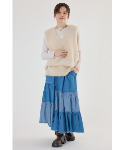 RODEO CROWNS WIDE BOWL（ロデオクラウンズワイドボウル）の「アシメティアードデニムスカート（デニムスカート・レディース・ブルー/ブラック・FREE）」の14枚目の写真