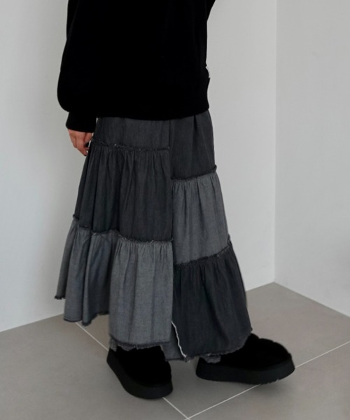 RODEO CROWNS WIDE BOWL（ロデオクラウンズワイドボウル）の「アシメティアードデニムスカート（デニムスカート・レディース・ブルー/ブラック・FREE）」の22枚目の写真