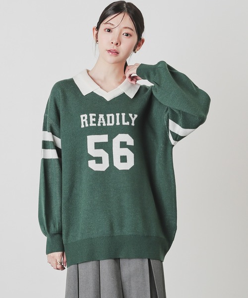 Honeys（ハニーズ）の「衿付ロゴニット（ニット/セーター・レディース・ネイビー/アイボリー/レッド/グリーン/杢グレー・S/M/LL/L）」の4枚目の写真