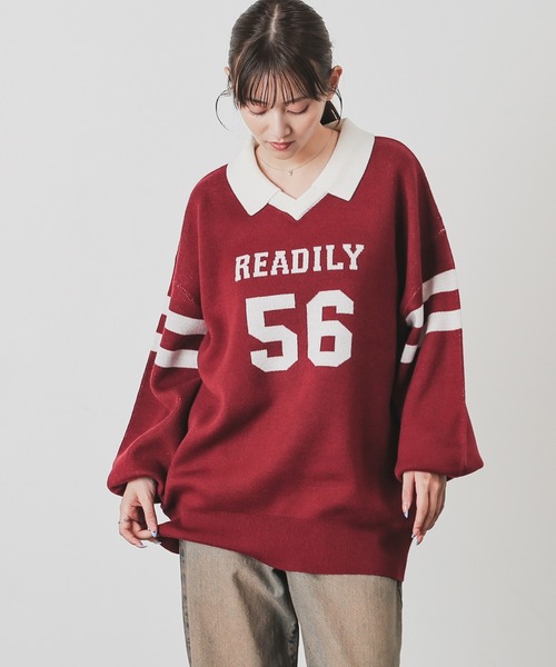 Honeys（ハニーズ）の「衿付ロゴニット（ニット/セーター・レディース・ネイビー/アイボリー/レッド/グリーン/杢グレー・S/M/LL/L）」の17枚目の写真
