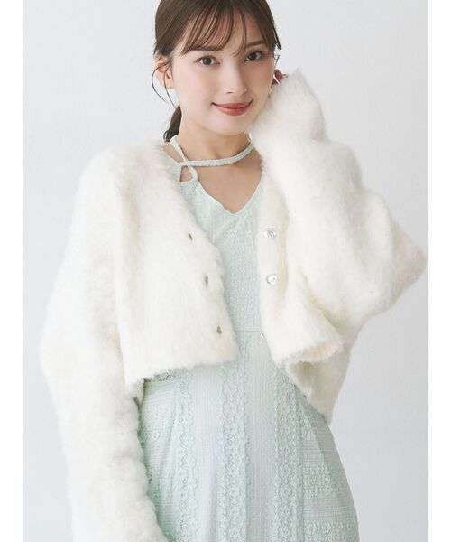 MERCURYDUO（マーキュリーデュオ）の「【WEB限定カラーあり】シャギークロップドカーディガン（カーディガン/ボレロ・レディース・ライトグレー/ピンク/ライトブルー/オフホワイト・FREE）」の2枚目の写真