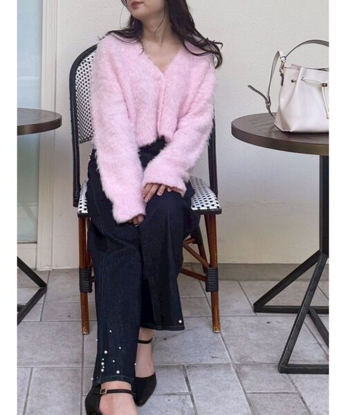 MERCURYDUO（マーキュリーデュオ）の「【WEB限定カラーあり】シャギークロップドカーディガン（カーディガン/ボレロ・レディース・ライトグレー/ピンク/ライトブルー/オフホワイト・FREE）」の5枚目の写真