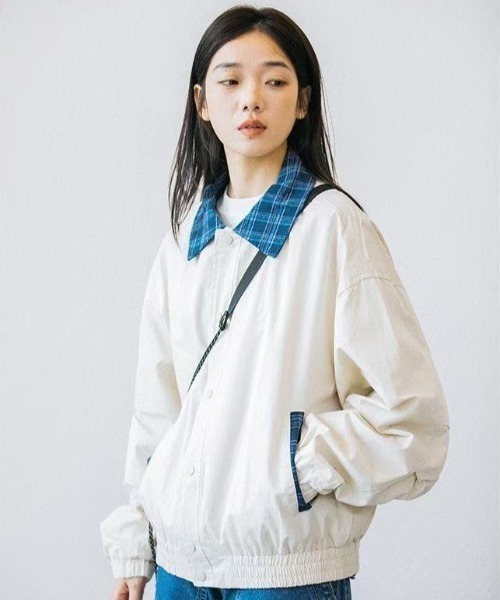 FreeZone(フリーゾーン)の「チェック切替カラーブルゾン(テーラードジャケット・メンズ・ベージュ/ブラウン・F)」の17枚目の写真