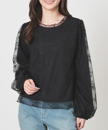 チュール刺繍トップス