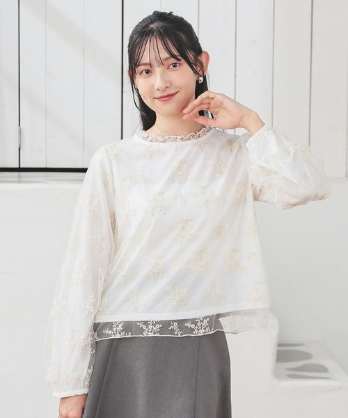 Honeys(ハニーズ)の「チュール刺繍トップス(Tシャツ/カットソー・レディース・サックスブルー系/アイボリー/ブラック・L/LL/M/S)」の8枚目の写真