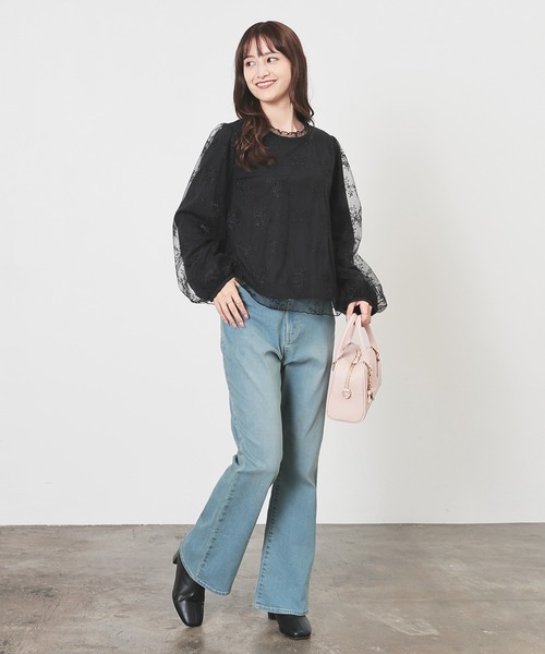 Honeys(ハニーズ)の「チュール刺繍トップス(Tシャツ/カットソー・レディース・サックスブルー系/アイボリー/ブラック・L/LL/M/S)」の9枚目の写真