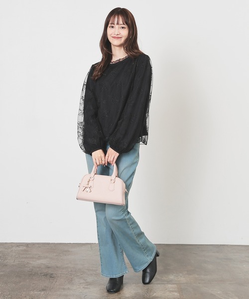 Honeys(ハニーズ)の「チュール刺繍トップス(Tシャツ/カットソー・レディース・サックスブルー系/アイボリー/ブラック・L/LL/M/S)」の10枚目の写真